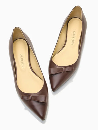 Sarah Flint Natalie Leather Pointed Toe Flats Espresso Polished Calf Womens 38.5