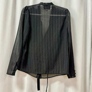 Alexis Taissa Sheer Striped Embellished Tie-Neck Button-Up Shirt Black Women's M