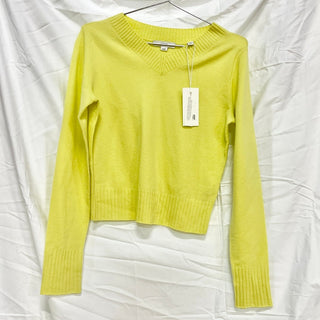 NWT Vince Wool Blend Long Sleeve V-Neck Cropped Pullover Sweater Neon Yellow XS