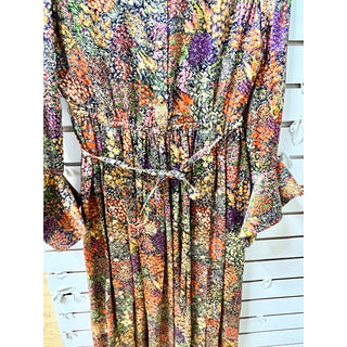 NWOT Rosetta Getty Floral Long Sleeve Belted Silk Maxi Shirtdress Women's US 6