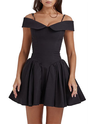 House of CB Elida Off-Shoulder Fit & Flare Corset Mini Dress Black Womens Small