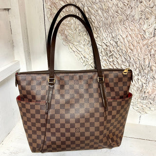 Louis Vuitton Damier Ebene Canvas Totally MM Shoulder Tote Bag Brown