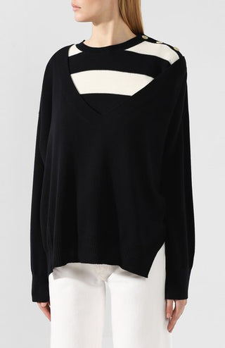 Sonia Rykiel 100% Wool Nautical Striped Oversized Pullover Sweater Black/White S