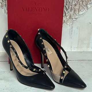 Valentino Garavani Rockstud Calfskin Stilettos Pumps Black Women's Size 39.5 / 9