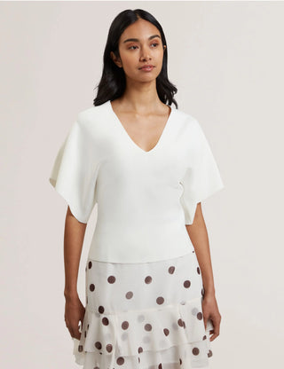 NWT Ted Baker Reginah Wide Short Sleeve V-Neck Knitted Blouse Top White Women's 2
