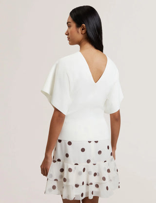 NWT Ted Baker Reginah Wide Short Sleeve V-Neck Knitted Blouse Top White Women's 2