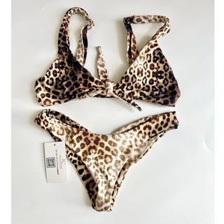 MIMI The Label Leopard Judy Top & Billie June Bottom Bikini Set Brown Women's XS