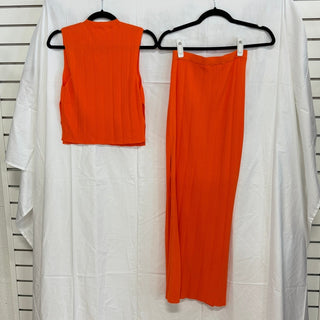 Frame Cutout Tank Top & Mixed Rib Skirt Set Bright Tangerine Women's Size XS