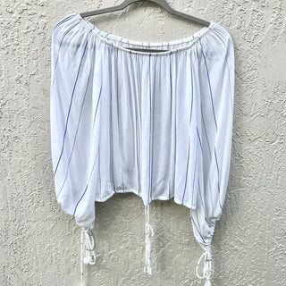 Faithfull The Brand Striped Off-the-Shoulder Sheer Blouse White Womens Size US 2