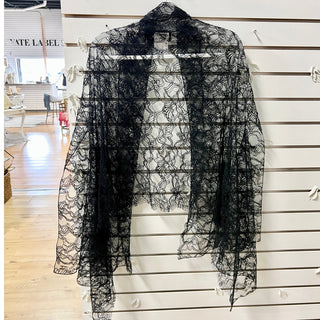 Chanel Floral Lace Open Front Cape Style Cover-Up Shawl Black Women's One Size