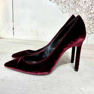 Saint Laurent YSL Anja 105 French Velvet Stilettos Pump Burgundy Women's 36.5