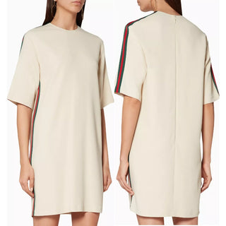 NWT Gucci Light Viscose Cady Stretch Mini T-Shirt Dress Gardenia 42 IT / US 6