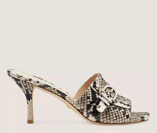 Stuart Weitzman Maverick 75 Snakeskin Leather Heeled Slide Sandals White 39.5