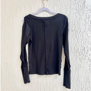 NWT Free People Daisy Chain Cuff Long Sleeve Braided Knitted Top Black Women's M