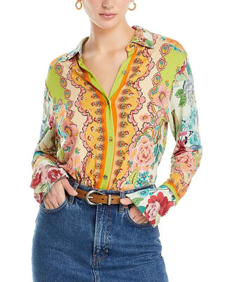 Johnny Was Rossey Jersey Floral Button Front Blouse Top Multi Women's Size XXL