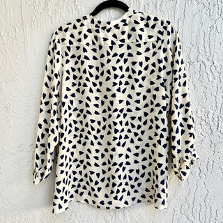 Lauren Gold Dolman Sleeve Heart Print 100% Silk Top Blouse Cream Blue Women's M