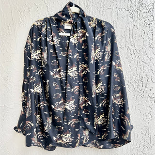 NWOT Khaite Long Sleeve Fran Koi Print 100% Silk Top Blouse Black Women's Size S