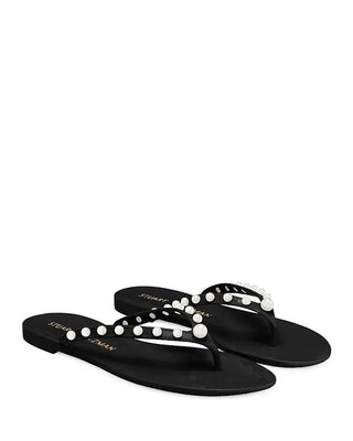 NWOT Stuart Weitzman Goldie Pearls Jelly Thong Flip Flop Sandals Black Womens 9