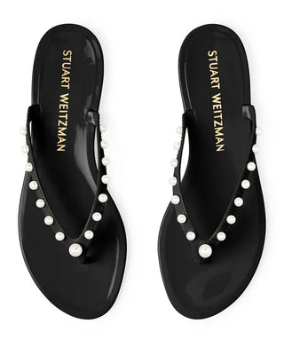 NWOT Stuart Weitzman Goldie Pearls Jelly Thong Flip Flop Sandals Black Womens 9