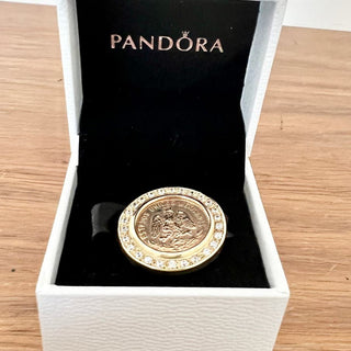 Pandora Cinco Pesos Mexicanos Gold Coin Rhinestone Pendant Necklace Women's