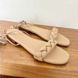 NWT KAANAS Chiquita Open Toe Braided Sandal With Ankle Strap Beige Women's 11