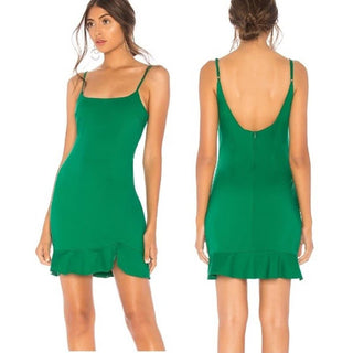 NWT By The Way Spaghetti Strap Shayla Ruffle Mini Dress Kelly Green Women's XXS