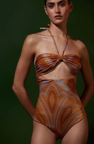 NWT Amarelle Swimwear Oriana Menara Metallic One-Piece Trikini Women's Size S