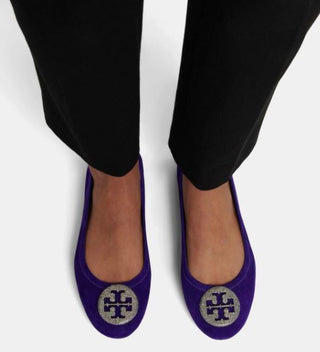 Tory Burch Minnie Travel Suede Ballet Slip On Flat Shoes Purple Women's Size 9