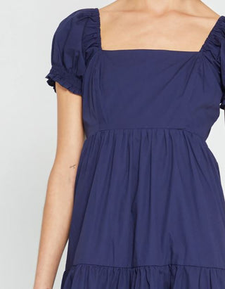 o.p.t Josephine Puff Sleeve Tiered Midi A-Line Dress Navy Blue Women's Medium