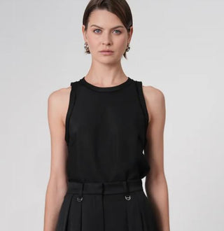 Parentezi Vera Crew Neck Sleeveless Raw Trim Cropped Tank Top Black Women's XS