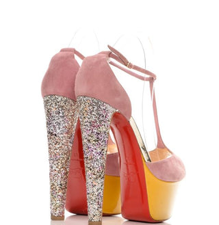 Christian Louboutin Nenecheritza Suede Glitter Platform High Heel Women's EU 40