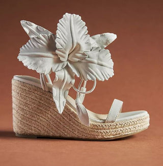 Cecelia New York Lilly Embellished Floral Espadrille Wedges Sandals Alabaster 10