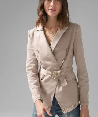 NWT White House Black Market Cotton-Blend Double Breasted Blazer Beige Women's 0