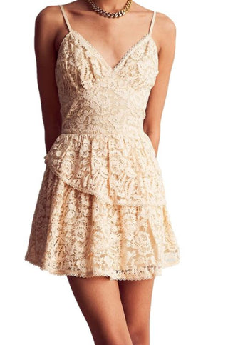 LoveShackFancy Hopely Sleeveless V-Neck Mini Lace Sundress Buttercream Womens 00