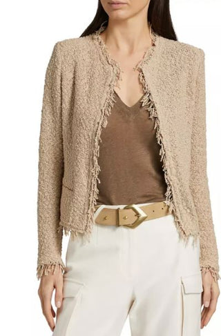 IRO Shavani Classic Long Sleeve Fringe Open Front Jacket Tan Women's Size 36