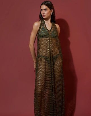 NWT Amarelle Swimwear Naomi Halter Long Cover-Up Dress Black Women's One Size