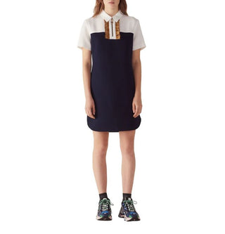 Sandro Colorblock Half Zip Gold Ruffle Trim Mini Polo Dress Navy White Size 4-6