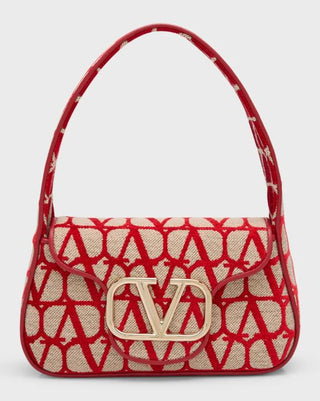 Valentino Garavani Iconographe Loco Canvas Hobo Bag Naturale Rosso V Size Small