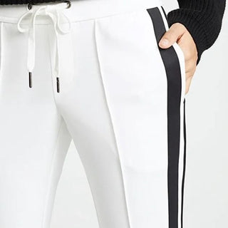 Pam & Gela Exposed Seam Striped Ankle Track Pants White Women's Size P/US 0–2
