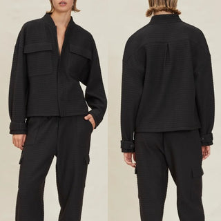 Devon Windsor Roxy Waffle Full Zip Oversized Jacket Deep Black Women's Size XS