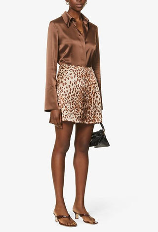 Reformation Benson Leopard Silk Mini Pencil Straight Skirt Brown Women's Size 2