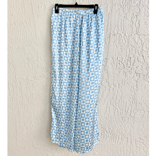 Lisa Say Gah Daisy Check Pull On Drawstring Loungewear Wide Leg Pant Blue Medium