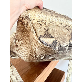 Justified Hunt 100% Embossed Snake Skin Leather Luxury Shoulder Bag Beige Women