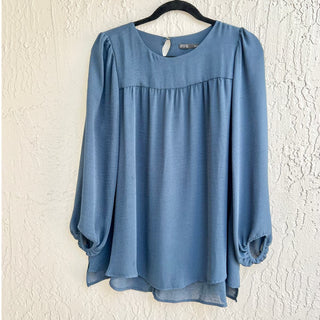 Zara Basic Long Puff Sleeve Pullover Tunic Top Blouse Blue Women's Size Large