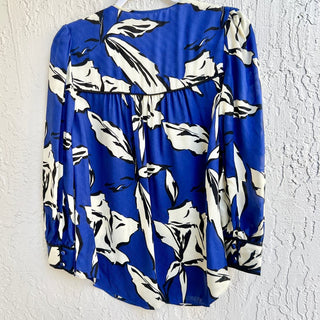 Veronica Beard Milan Floral Print Silk V-Neck Top Blouse Blue Women's Size 6