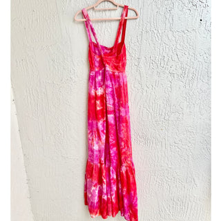 $529 Honorine Athena Tie Dye 100% Linen Maxi Dress Red Pink Women's Size Small