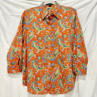 Ralph Lauren Floral Paisley 3/4 Sleeve Button-Up Shirt Orange Women's Size Large