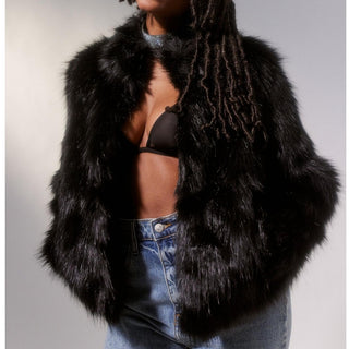 Unreal Fur Faux Fur Long Sleeve Open Front Delish Jacket Black Women's 1 / Small