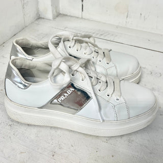 Prada Sport Leather Low Top Round Toe Platform Sneakers White Women's 35.5 / 5.5