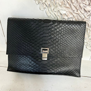 NWOT Proenza Schouler Matte Black Embossed Python Leather Large Clutch Handbag